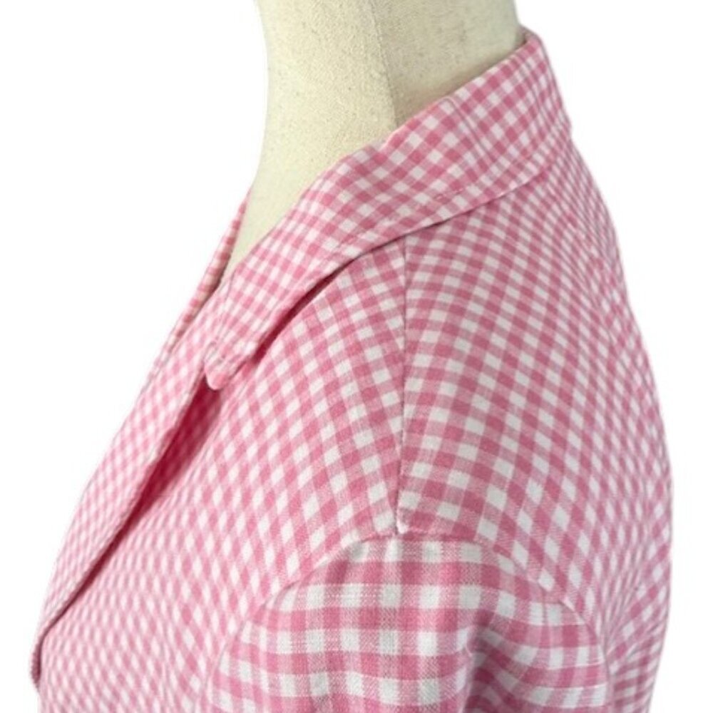 Talbots Women's Classic Summer Pink Blazer Gingham Plaid Linen Blend Sz 14P NWOT - Picture 10 of 13